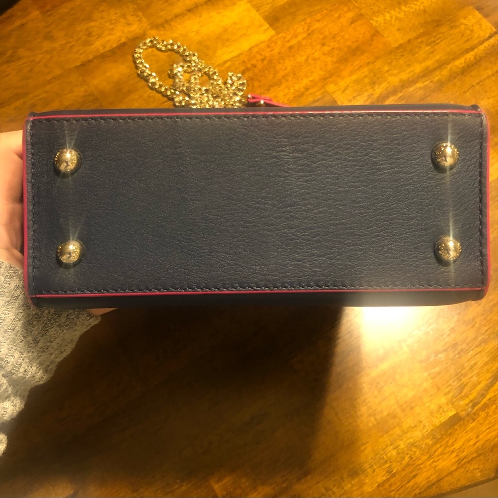 Strathberry Navy Leather Mini Top-Handle Crossbody with Pink Trim - Picture 12 of 16